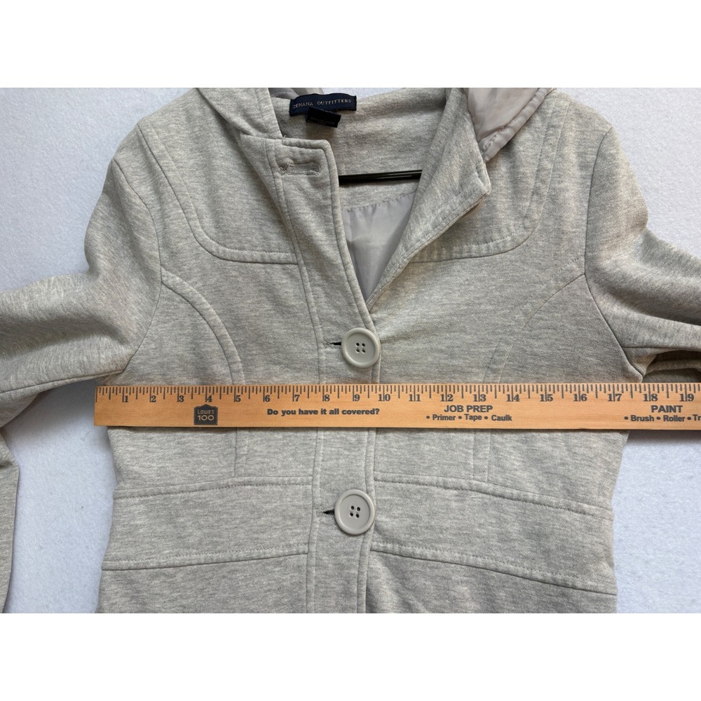 Zenana Outfitters Heather Gray Hooded Button Front Pea Coat Jacket Size S - Picture 8 of 9